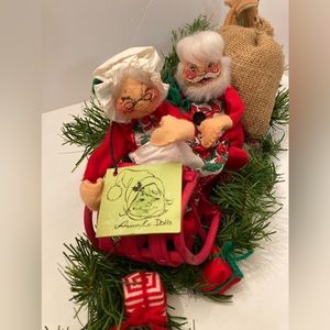 Annalee original Christmas Sleigh w Santa Mrs Claus Reindeer custom